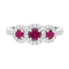 18ct White Gold Ruby Diamond Round Cut Three Stone Cluster Ring