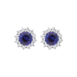 18ct White Gold Sapphire Diamond Round Cluster Stud Earrings FEU-2824
