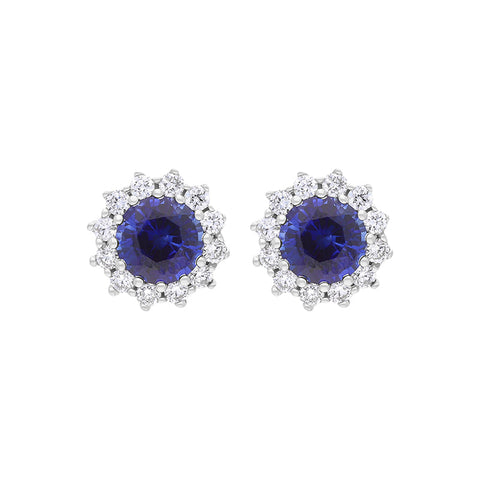 18ct White Gold Sapphire Diamond Round Cluster Stud Earrings FEU-2824