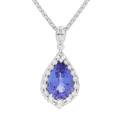 18ct White Gold Tanzanite Diamond Pear Cut Cluster Pendant FEU-2818