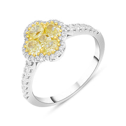 18ct White Gold Yellow and White Diamond Cluster Ring FEU-2630