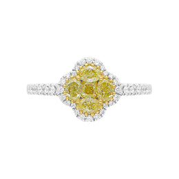 18ct White Gold Yellow and White Diamond Cluster Ring