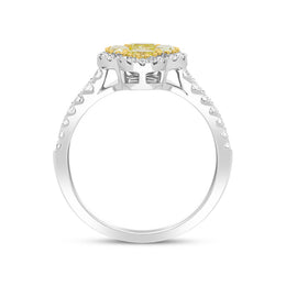 18ct White Gold Yellow and White Diamond Cluster Ring