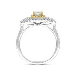 18ct White Gold Yellow and White Diamond Triple Cluster Ring