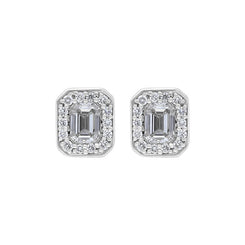 18ct White Yellow Gold 0.55ct Diamond Emerald Cut Cluster Stud Earrings