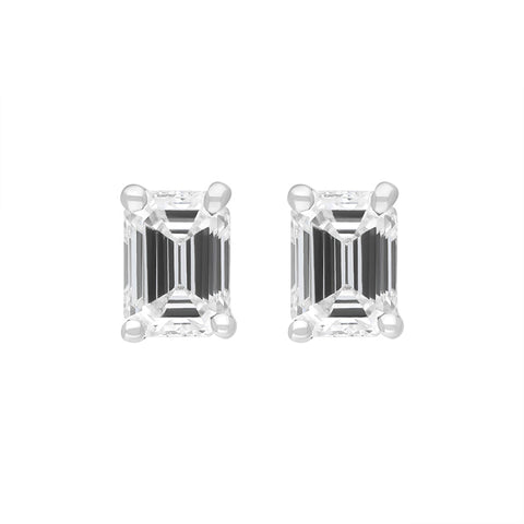 18ct Yellow and White Gold 0.64ct Diamond Emerald Cut Solitaire Stud Earrings FEU-2783