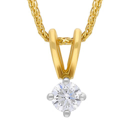 18ct Yellow Gold 0.20ct Diamond Brilliant Cut Solitaire Pendant Necklace, FEU-2735