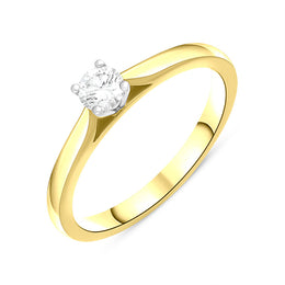 18ct Yellow Gold 0.20ct Diamond Round Brilliant Cut Solitaire Ring FEU-2317