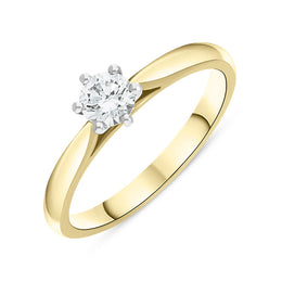 18ct Yellow Gold 0.33ct Diamond Round Brilliant Cut Solitaire Ring FEU-2320