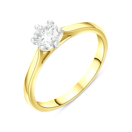18ct Yellow Gold 0.50ct Diamond Round Brilliant Cut Solitaire Ring FEU-2628