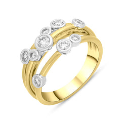 18ct Yellow Gold 0.54ct Diamond Three Row Bubble Ring, FEU-2651