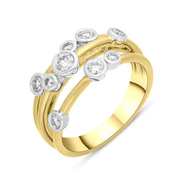 18ct Yellow Gold 0.54ct Diamond Three Row Bubble Ring, FEU-2651