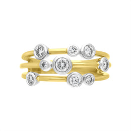 18ct Yellow Gold 0.54ct Diamond Three Row Bubble Ring