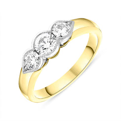 18ct Yellow Gold 0.80ct Diamond Three Stone Ring, FEU-2329