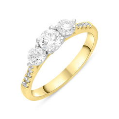 18ct Yellow Gold 0.86ct Diamond Three Stone Shoulder Set Ring FEU-2785