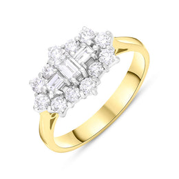 18ct Yellow Gold 0.89ct Diamond Mixed Cut Cluster Ring FEU-2836