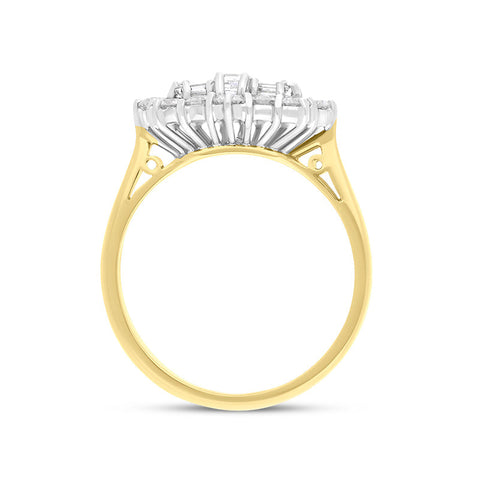 18ct Yellow Gold 0.89ct Diamond Mixed Cut Cluster Ring