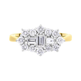 18ct Yellow Gold 0.89ct Diamond Mixed Cut Cluster Ring