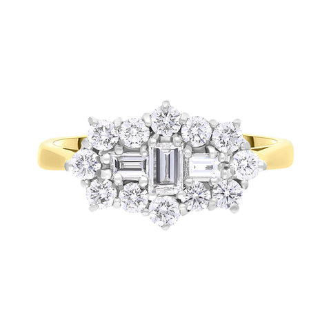18ct Yellow Gold 0.89ct Diamond Mixed Cut Cluster Ring