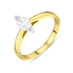 18ct Yellow Gold 0.42ct Diamond Marquise Cut Solitaire Ring, FEU-717.