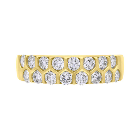 18ct Yellow Gold 1.00ct Diamond Two Row Half Eternity Ring FEU-2797
