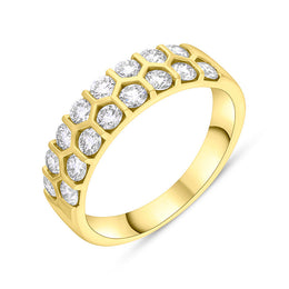 18ct Yellow Gold 1.00ct Diamond Two Row Half Eternity Ring FEU-2797