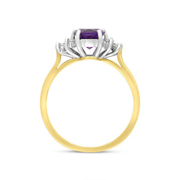18ct Yellow Gold 1.01ct Amethyst Diamond Cluster Oval Cut Ring