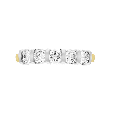 18ct Yellow Gold 1.02ct Diamond Bar Set Five Stone Half Eternity Ring