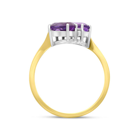 18ct Yellow Gold 1.47ct Amethyst Diamond Cross Over Ring D