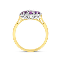 18ct Yellow Gold 0.96ct Amethyst Diamond Cluster Oval Cut Ring