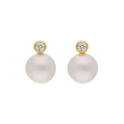 18ct Yellow Gold Diamond South Sea Pearl Stud Earrings, BRN-493