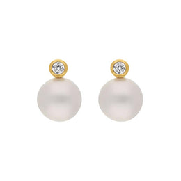 18ct Yellow Gold Diamond South Sea Pearl Stud Earrings, BRN-493