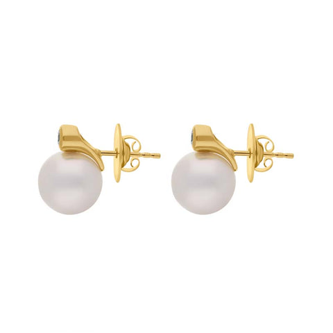 18ct Yellow Gold Diamond South Sea Pearl Stud Earrings