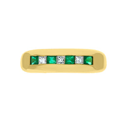 18ct Yellow Gold Emerald Diamond Princess Cut Half Eternity Ring D