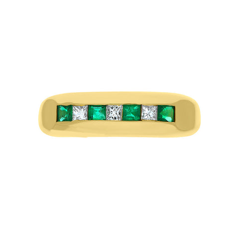 18ct Yellow Gold Emerald Diamond Princess Cut Half Eternity Ring D