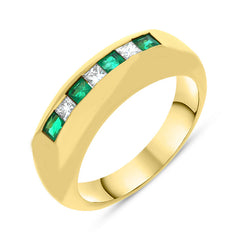 18ct Yellow Gold Emerald Diamond Princess Cut Half Eternity Ring, 3867.