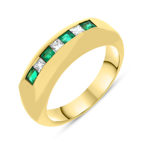 18ct Yellow Gold Emerald Diamond Princess Cut Half Eternity Ring, 3867.