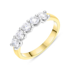 18ct Yellow Gold Platinum 1.00ct Diamond Five Stone Half Eternity Ring FEU-2878