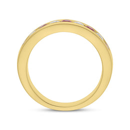 18ct Yellow Gold Ruby Diamond Channel Set Half Eternity Ring