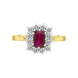 18ct Yellow Gold Ruby Diamond Emerald Cut Cluster Ring FEU-1098_2