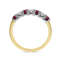 18ct Yellow Gold Ruby Diamond Seven Stone Half Eternity Ring, FEU-1671_2