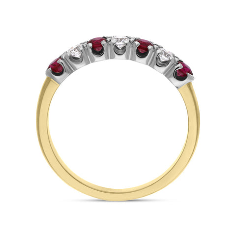 18ct Yellow Gold Ruby Diamond Seven Stone Half Eternity Ring, FEU-1671_2