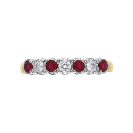 18ct Yellow Gold Ruby Diamond Seven Stone Half Eternity Ring, FEU-1671_3
