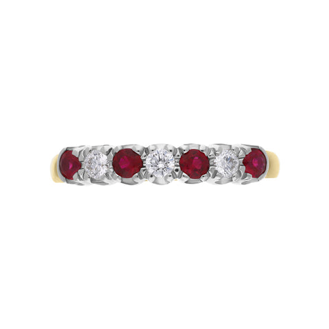 18ct Yellow Gold Ruby Diamond Seven Stone Half Eternity Ring, FEU-1671_3