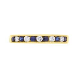 18ct Yellow Gold Sapphire Diamond Channel Set Half Eternity Ring FEU-2866