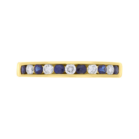 18ct Yellow Gold Sapphire Diamond Channel Set Half Eternity Ring FEU-2866