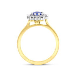 18ct Yellow Gold Sapphire Diamond Cluster Oval Cut Ring