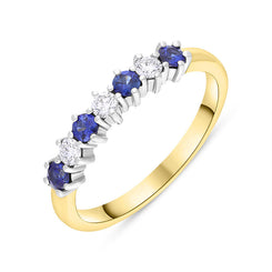 18ct Yellow Gold Sapphire Diamond Seven Stone Half Eternity Ring FEU-1049