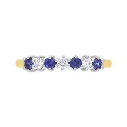 18ct Yellow Gold Sapphire Diamond Seven Stone Half Eternity Ring