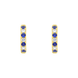 18ct Yellow Gold Sapphire Diamond Seven Stone Hoop Earrings, FEU-2726
